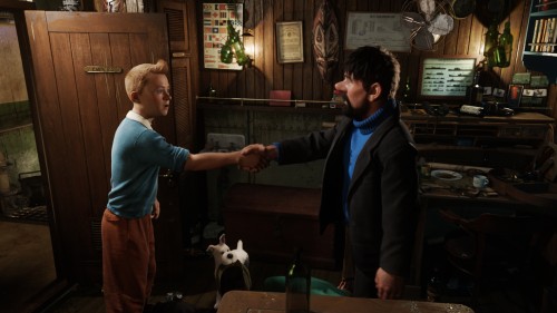 (L to R) Tintin (Jamie Bell) and Captain Haddock (Andy Serkis) in THE ADVENTURES OF TINTIN: THE SECR