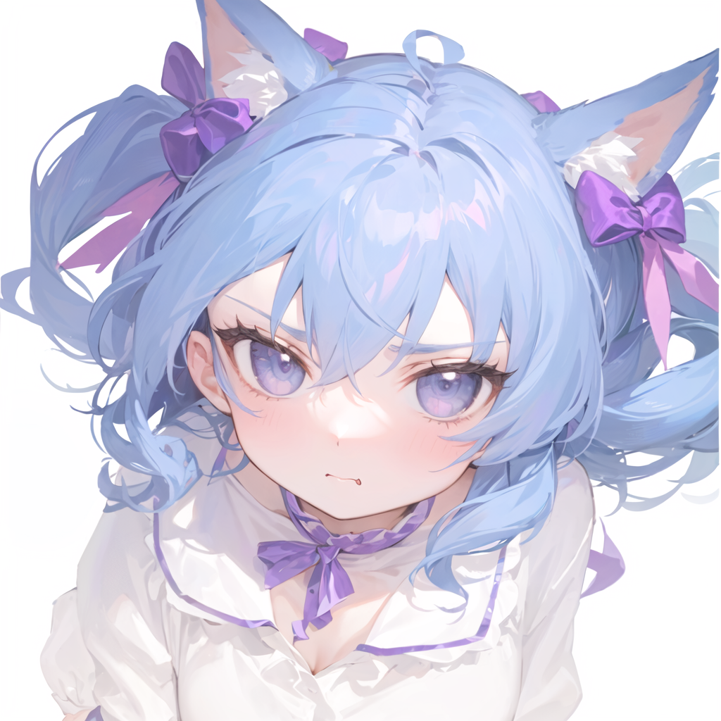 01336 2417655399 ((masterpiece,best quality)),1girl, long hair, blue hair,bangs,animal ears,(purple