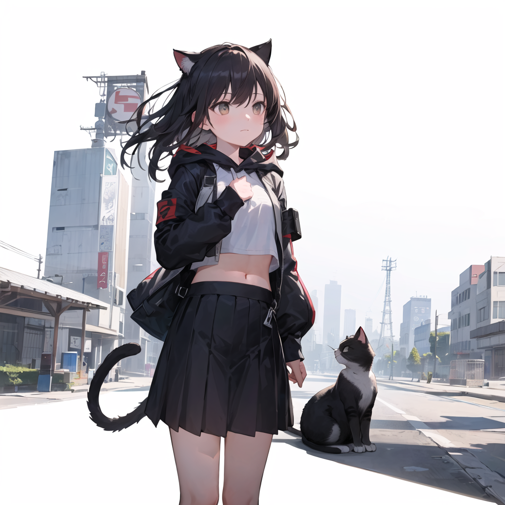 00268 1750048179 ((masterpiece,best quality)),1girl,((cat)), long hair, black hair,bangs, ((hand of