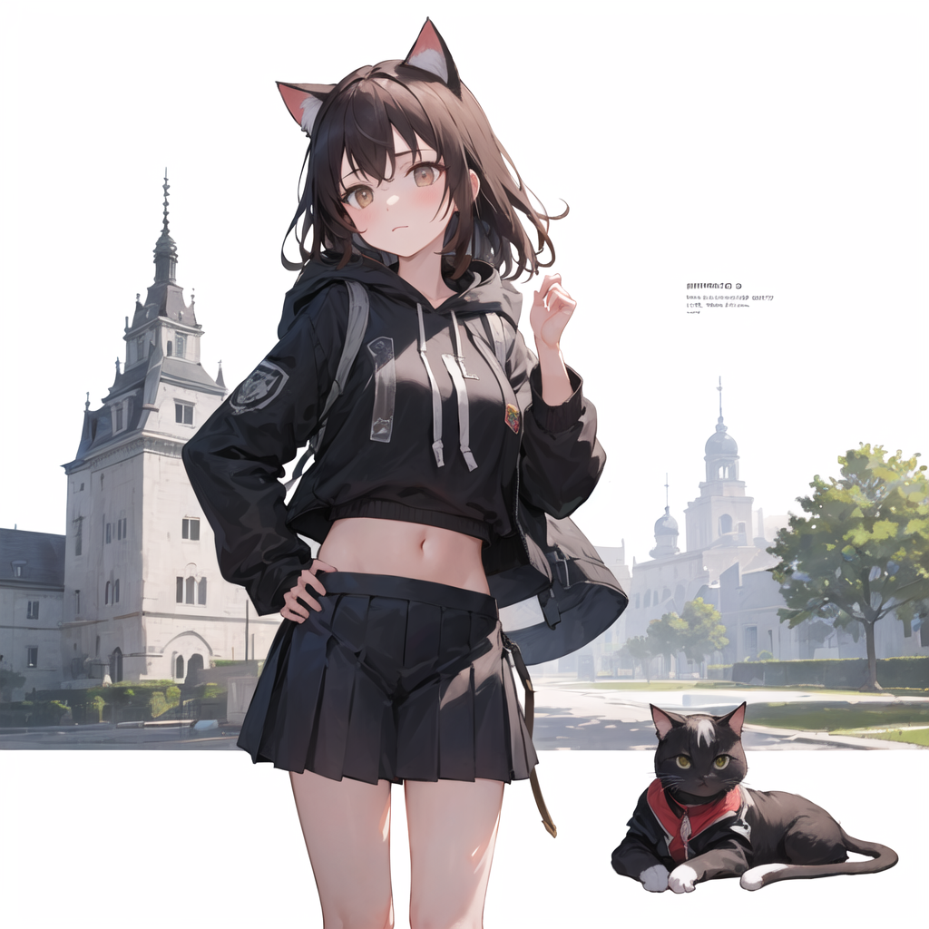 00282 1651996791 ((masterpiece,best quality)),1girl,((cat)), long hair, black hair,bangs, ((hand of